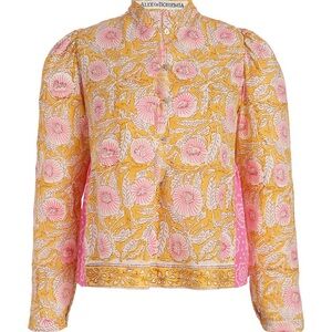 Alix of Bohemia Juliet Citrine Shirt Small yellow pink white blouse floral